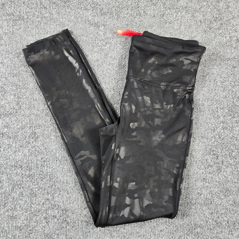 Spanx Faux Leather Camo Leggings Womens Small Black High Waist Tummy Control